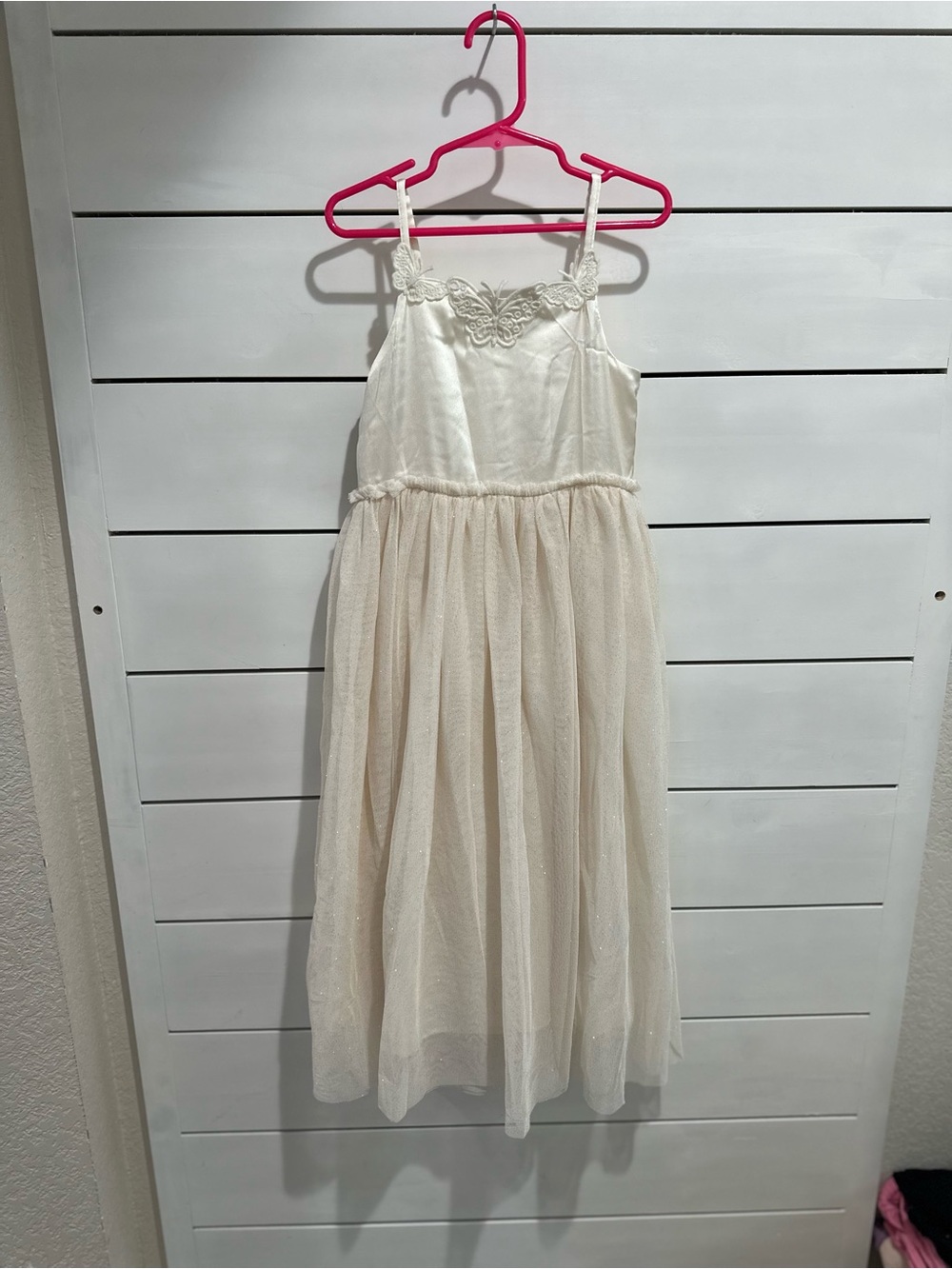 H&M Cream Tulle Spaghetti-Strap Dress with Embroidered Butterlies on Bodice